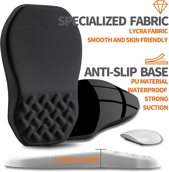 Ergonomic Slope Mouse Pad Wrist Support, Wrist Rest Mousepad for Carpal Tunnel with Massage Bulge and Slow Rebound Memory Foam (12x8 inch, Black)