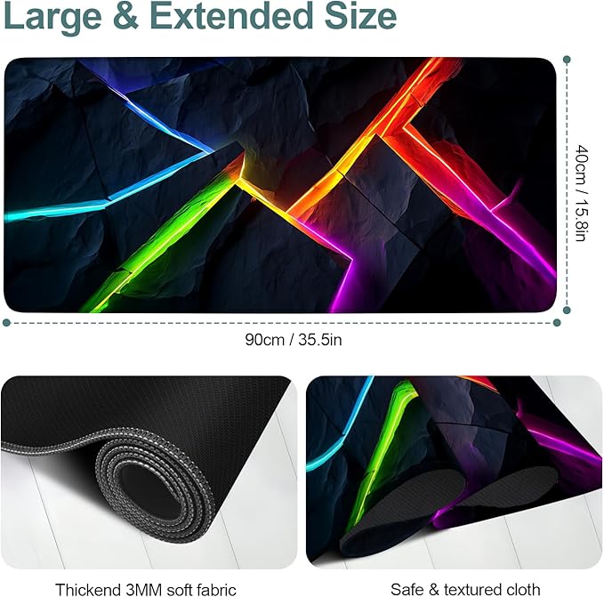 Energy Bar Extended Gaming Mouse Pad 35.4x15.7Inch Large Desk Mat Anti-Slip Rubber Base & Durable Stitched Edges for Gamers Smooth Mouse Writing Surface for Desk Office/Home