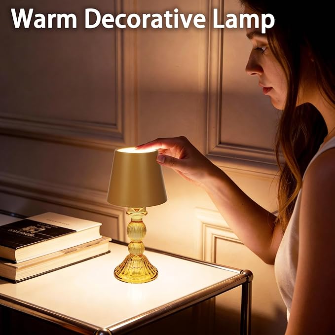 MJ PREMIER Cordless Table Lamp, Small Rechargeable Lamp with Touch Control, 9.5" H, 3 Color Stepless Dimming Battery Operated Lamps for Bedroom/Living Room/Bathroom/Kitchen/Corner/Entryway (Yellow)