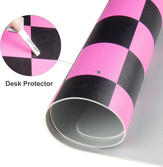 Colorful Star Large Black and Pink Mouse Pad, Plaid Waterproof Office Desk Mat, Non-Slip Gaming Mouse Pad, XXL PC Laptop Protector Pads, PU Leather Desk Writing Pads for Office Home, 31.5" x 15.7"