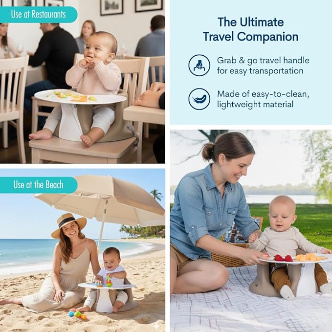 Upseat – The Original Ergonomic Baby Floor & Booster Seat with Tray, Developed with Physical Therapists for Upright Posture & Healthy Hip Development, 4–24 Months, Extra-Large Tray (Taupe)
