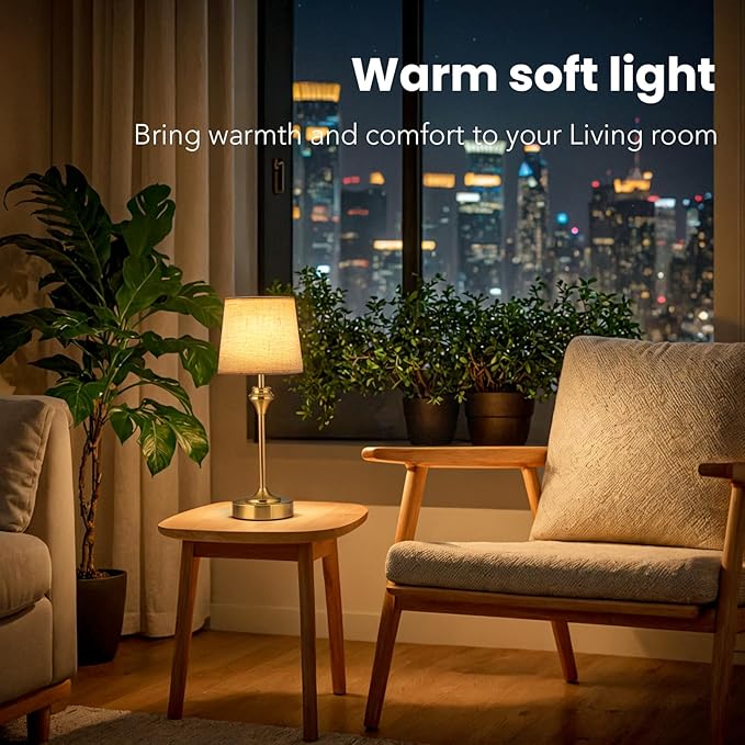 NIORSUN Portables Cordless Table Lamp Set of 2,Flaxen Fabric Shade Battery Operated Lamp, Bedside Table Lamp with Warm White,3 Way Dimmable Touch Desk Lamp for Bedroom Living Room Restaurant (Gold)
