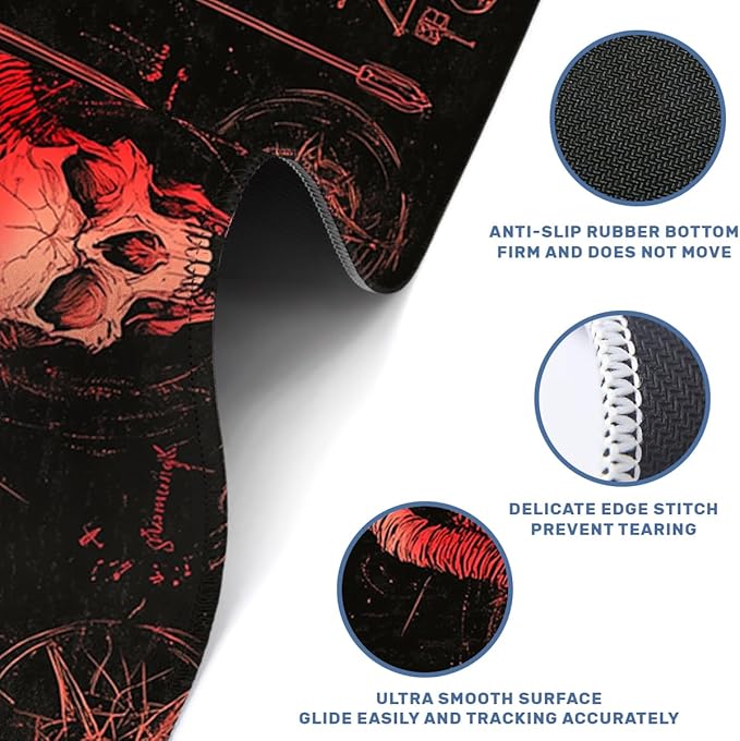 Magic Gaming Mouse Pad Large Desk Mat Red Dark Skull Mousepad for Keyboard and Mouse Extra Large Full Desk Computer Pads 31.5 x 11.8 Mouse Pads for Desk Home Office Gaming