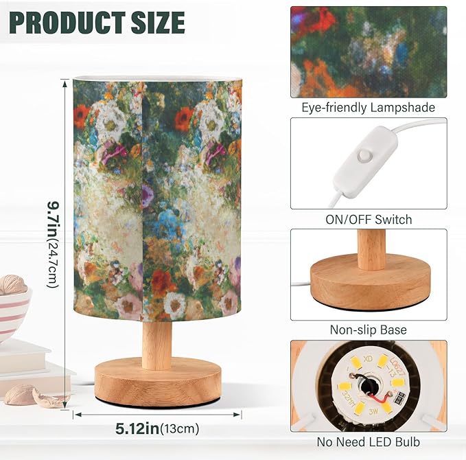 Flower LED Table Lamp, Bedside Lamp with Linen Lampshade, Flicker-Free Eye Care USB Plug in Nightstand Lamp, for Bedroom and Office