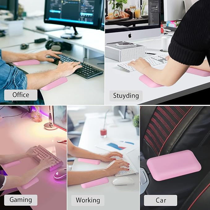 Leolee Elbow Rest Pads for Desk, Upgraded Gel Memory Foam Ergonomic Wrist Rest Pad Arm Rest Pads with Non-Slip Base, Cushion Support Relieve Elbow and Wrist Pain for Computer, Office, 2 Packs, Pink