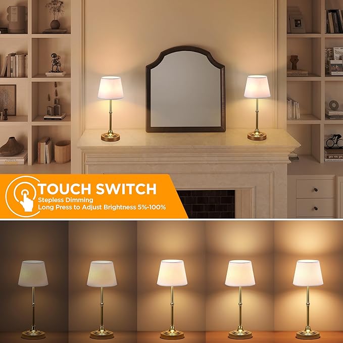 LUTEC Cordless Table Lamp, Battery Operated Lamp with 3 Color Temps and Stepless Dimming, 5200mAh Portable Rechargeable Table Lamp for Restaurant/Bedroom/Bars/Outdoor (Brushed Gold)
