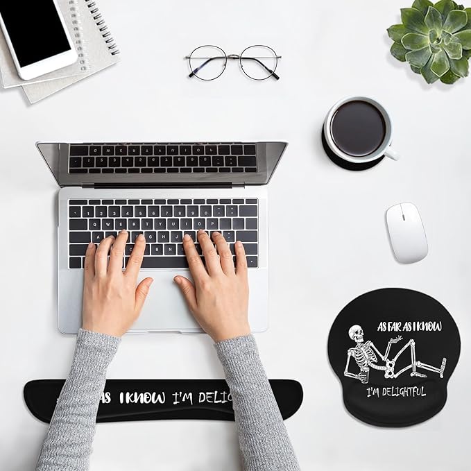Britimes Skull Skeleton Black Ergonomic Mouse Pad Set with Wrist Rest Non-Slip Rubber Base Wrist Cushion Support and Coasters Mousepad with Wrist Support for Computer Keyboard and Desk
