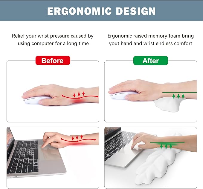Keyboard Wrist Rest Pad Set, Leaf Shape PU Leather Memory Foam Wrist Cushion Support,Mouse Wrist Rest Pad,Non-Slip Wrist Support for Easy Typing, White Leaf