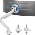 ARES WING Ultrawide Monitor Arm, Heavy Duty Single Monitor Mount for 13"-49" Curved Screens, Adjustable Stand for Desk with C-clamp & Grommet Base up to 40 LBS, White