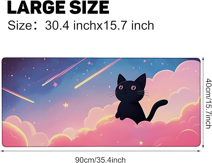 Large Mouse Pad 35.4x15.7 Inch Dreamy Cat Gaming Desk Mat with Non-Slip Rubber Base, Stitched Edges for Gaming,Office