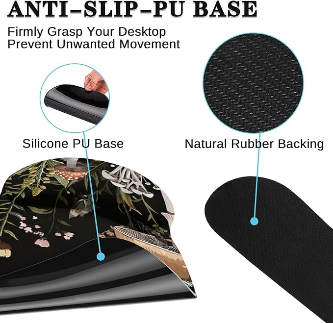 Britimes Black Mushroom Floral Keyboard Mouse Pad Set Plant Flower 4in1 Large Mousepad+Keyboard Wrist Rest+Mouse Wrist Rest+Coaster Ergonomic Design for Home Office Computer 35.4x15.7 inches