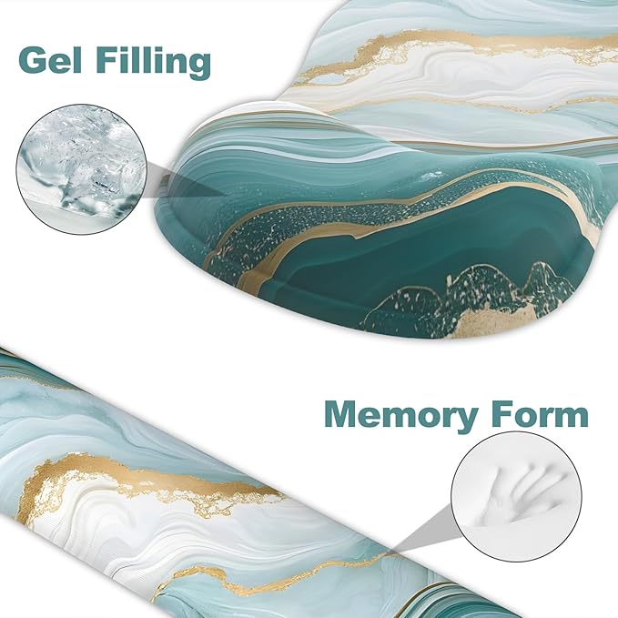Ergonomic Mouse Pad with Wrist Rest and Keyboard Wrist Rest, Gel Mousepad and Wrist Rest for Computer Keyboard, Non-Slip PU Base, Mouse Pad Wrist Support for Gaming, Blue Green Marble