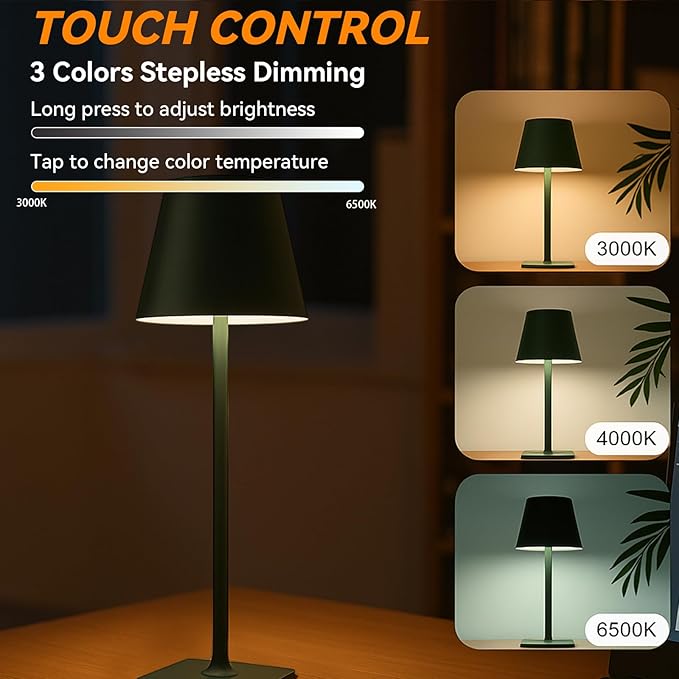 2 Pack Minimalistic Cordless Table Lamps - 2000mAh Rechargeable, Touch Control, 3 Colors Stepless Dimming LED Bottle Lamp Kit for Home & Camping