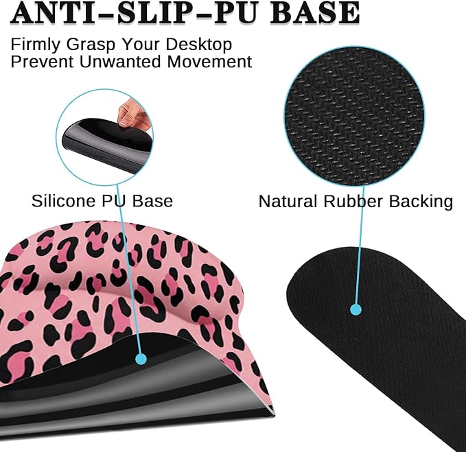 Arttown Leopard Desk Mat Pink and Black Leopard Mouse Pad Set 4 in 1 Ergonomic Design Large Mouse Pad + Keyboard Wrist Rest + Mouse Wrist Rest + Coaster Suitable for Home Office Study Game