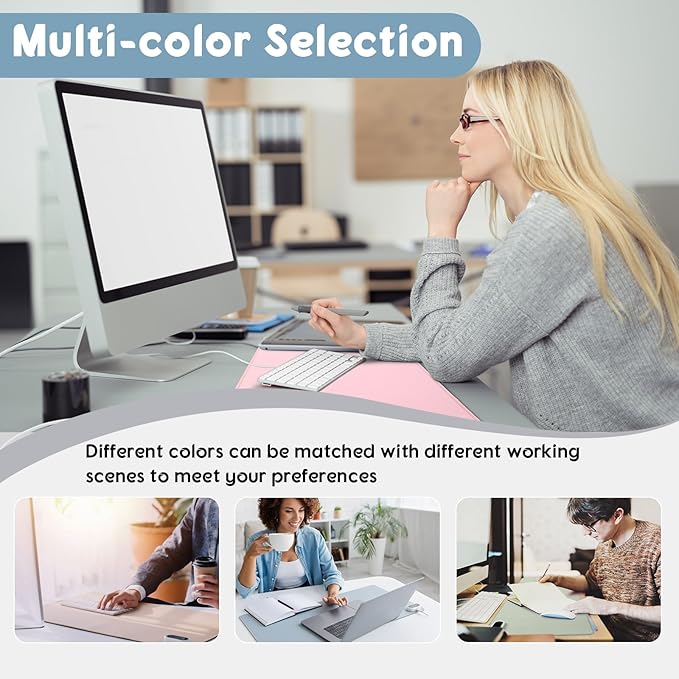 Konohan Heated Desk Pad Warm Mouse Pad, 5 Heating Level & 4 Hour Auto Shut-Off, PU Leather Warm Mouse Mat Heating Keyboard Gaming Mice Warmer Mat Only Supports 110v(Gray-Blue Color,23.6"x 14.2")
