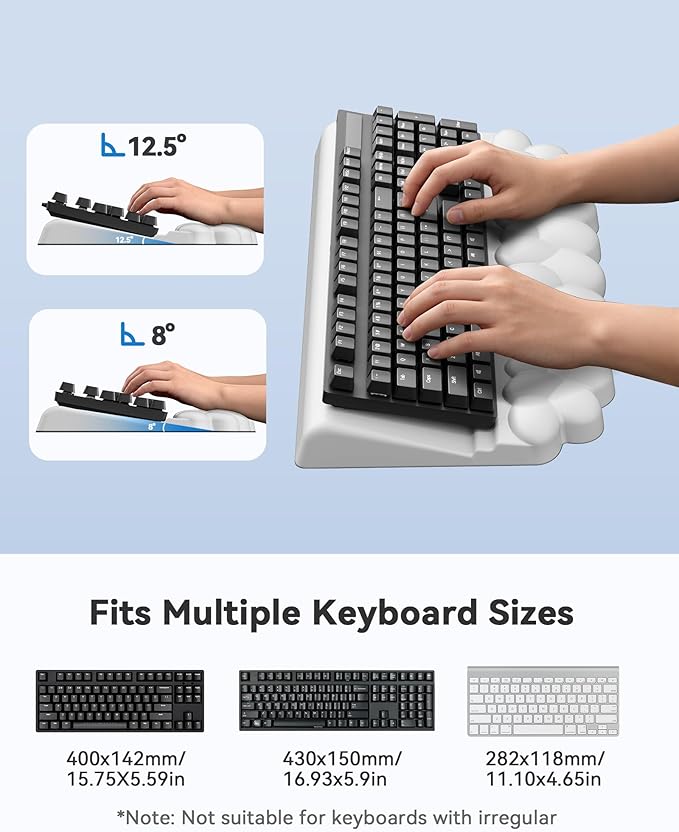 Cloud Wrist Rest for Keyboard and Mouse for Desktop, PU Leather Cloud Computer Keyboard Stand with Mouse Pad, Key Board Wrist Support Riser, Angle Adjustable Arm Rest(White)