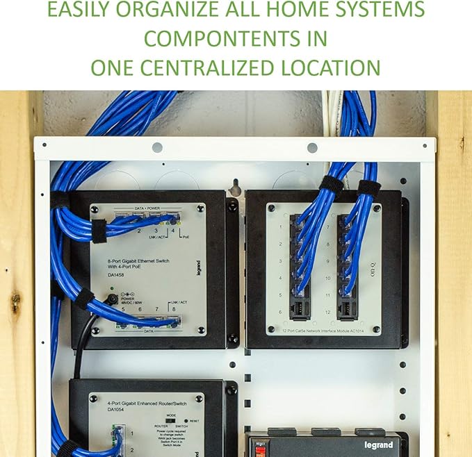 Legrand - On-Q 42-Inch Structured Wiring Enclosure with Screw-On Cover - in-Wall 20-Gauge Media Box with 2.5" Wire Pass Throughs & 2X Outlet Knockouts - Glossy White - EN4200