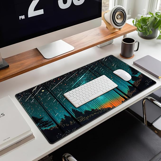 Fantasy Meteor Shower Desk Mat Blue Cosmic Mouse Pad Large Gaming Mousepad Extended Space Night Sky Desk Pad XXL 31.5 x 15.7 in Laptop Computer Mouse Keyboard Mat for Office Desk Decor