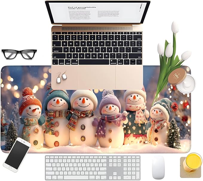 Six Snowmen Extended Gaming Mouse Pad 31.5x11.8inches Large Desk Mat Anti-Slip Rubber Base & Durable Stitched Edges for Gamers Smooth Mouse Writing Surface for Desk Office/Home