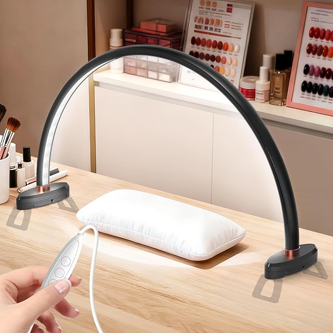 Yokilly Arc Half Moon Light: 20" Half Moon Light with Foldable Bracket for Desk Salon Table Use - No Flicker & Shadow-Free Desk Lamp with Stepless Brightness 3000-6500K for Manicurist Nail Tech