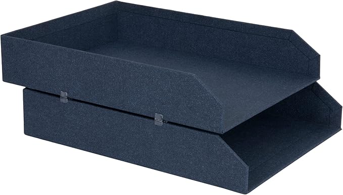 Bigso Box of Sweden Hakan Canvas Letter Trays - Pack of 2 - Desk Paper Organizer Tray with Stable Rubber Feet for A4 or Letter Size Documents - 9.1in x 12.2in x 2.4in - Blue