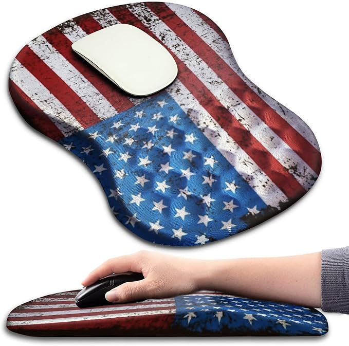 Hokafenle Ergonomic Mouse Pad Wrist Support with Massage Design, Wrist Rest Mousepad with Memory Foam&Non-Slip PU Base, Mouse Pads for Wireless Mouse & Desk (12x8 inch,USA Flag)