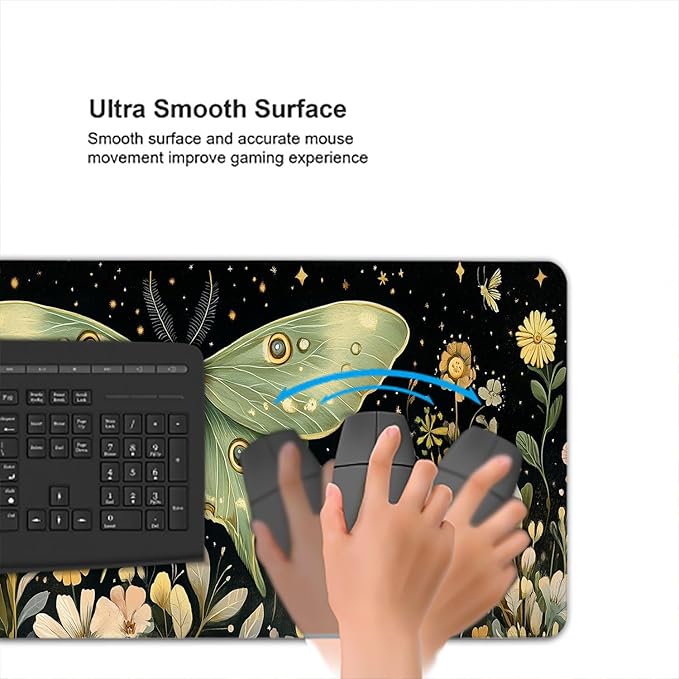 Moon Phase Moth Garden Desk Mat Luna Moth Flowers Mousepad XL Large Gaming Mouse Pad Laptop Keyboard Mat Desk Pad 31.5"x11.8" Office Computer Keyboard Laptop Home