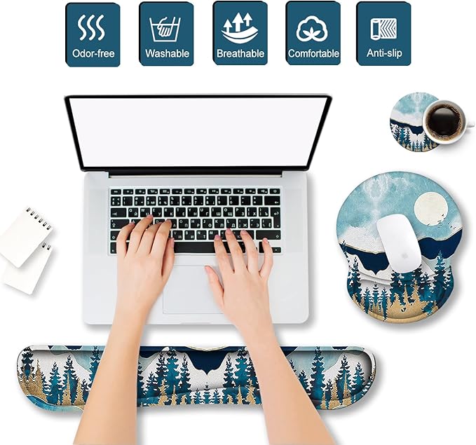 ArtSo Mouse Pad Keyboard Wrist Rest Support Ergonomic, Upgraded Cushion Mousepad Gel Memory Foam Non-Slip Rubber Base Wrist Support & Easy Typing for Home, Office, Abstract Mountain