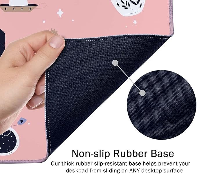 SSOIU Large Mouse Pad, Cute Pink Goth Desk Mat for Desktop, Women Girls Waterproof Gaming Mousepad, Boho Witch Computer PC Laptop Protector Writing Pads for School Office Home 35.5" x 15.7"