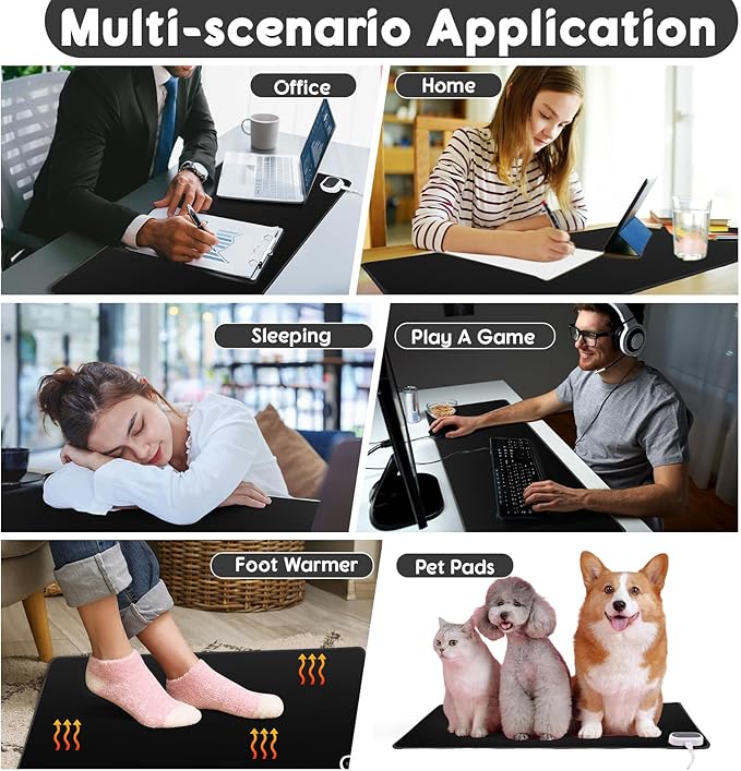Konohan Heated Desk Pad Warm Mouse Pad, 5 Heating Level & 4 Hour Auto Shut-Off, PU Leather Warm Mouse Mat Heating Keyboard Gaming Mice Warmer Mat Only Supports 110v(Black Color,31.5" X 13")
