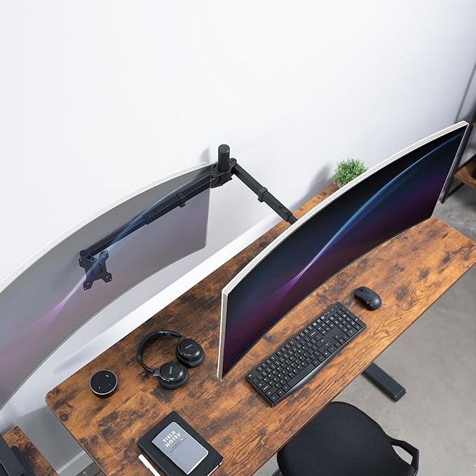 VIVO Premium Dual Ultra Wide LCD LED 27 to 38 inch Monitor Wall Mount, Heavy Duty, Telescoping Arms, Flush Wall Setup, Fits 2 Screens, Black, MOUNT-TS38B