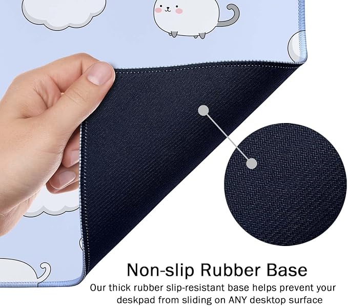 SSOIU Chubby Cats Desk Mat, Extended Gaming Mouse Pad (35.5x15.7 in), Large Non-Slip Rubber Base Mousepad with Stitched Edges, Waterproof Keyboard Mouse Mat Desk Pad for Work, Game, Office, Home