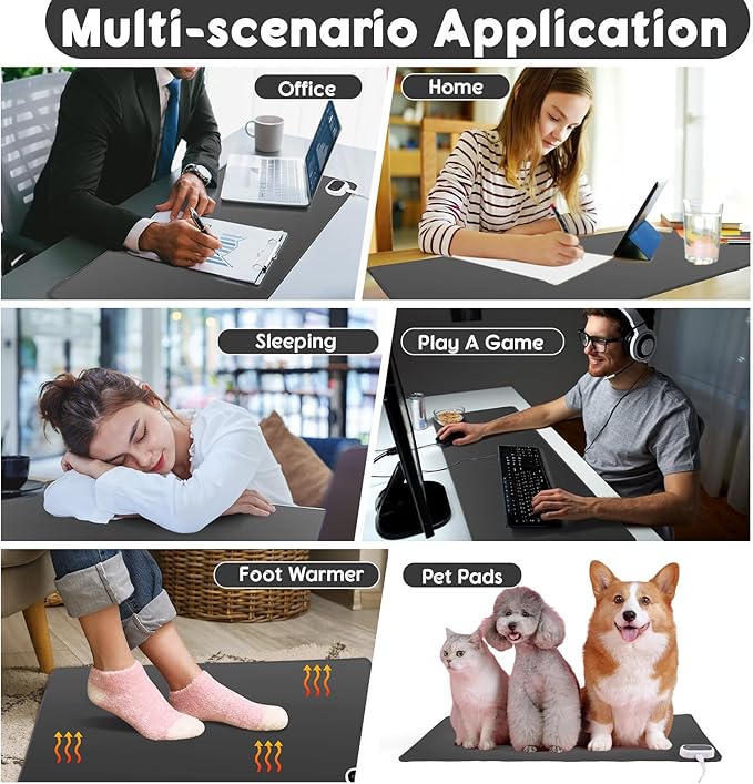 Konohan Heated Desk Pad Warm Mouse Pad, 5 Heating Level & 4 Hour Auto Shut-Off, PU Leather Warm Mouse Mat Heating Keyboard Gaming Mice Warmer Mat Only Supports 110v(Gray Color,23.6"x 14.2")