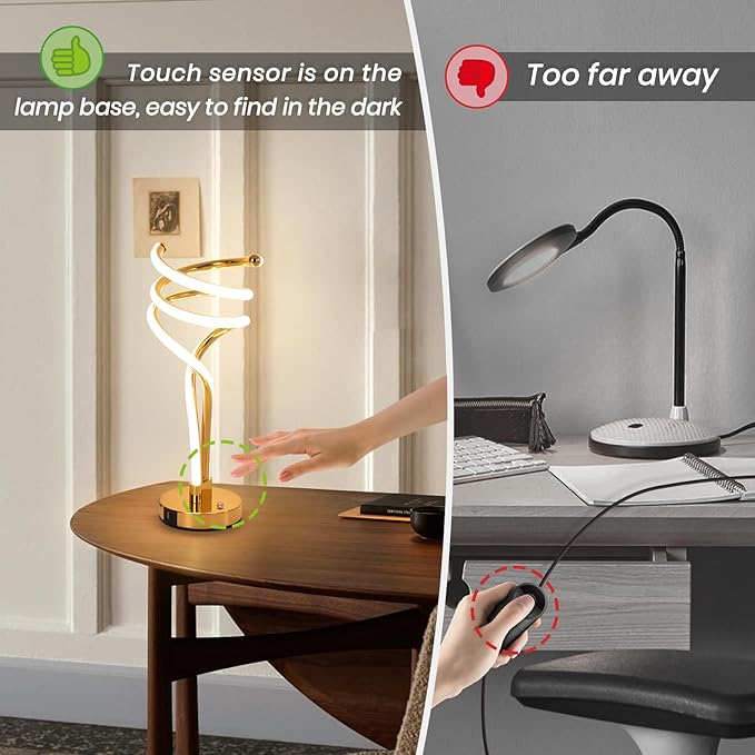 ElDISUNY Modern LED Table Lamp, 3 Color Temperatures,Touch Control CurveDimmable Bedside Table Lamps with USB Ports, Touch Control LED NightstandLamp, Desk Lamp for Living Room, Bedroom (Gold)