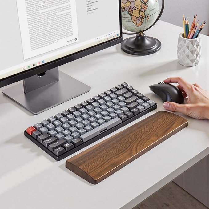 Walnut Wooden Wrist Rest for Mechanical Keyboard, Ergonomic Design for Wrist Pain Relief, Smooth No Odor and Easy to Clean, Support Wrist to Coding Typing and Playing (for 104 Key)