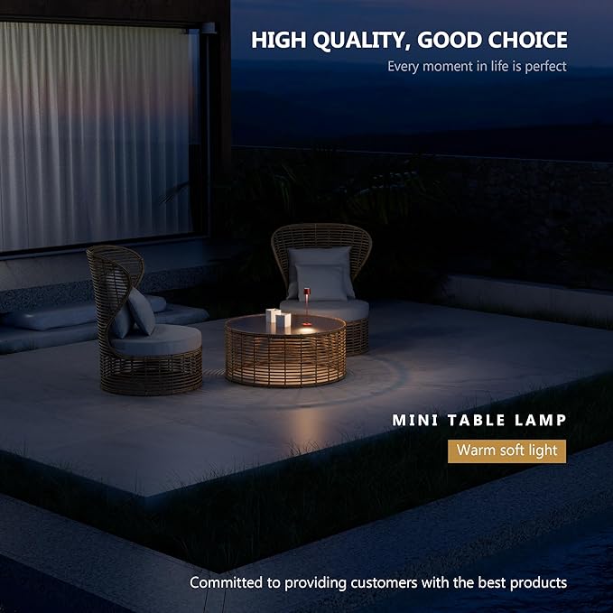 Compact Cordless Table Lamp, Rechargeable LED Night Light, Dual Light Source (RGB Top & Warm Bottom), Touch Control & Timer, Metal Lamp for Bedroom & Kids Room (Red 1-Pack)