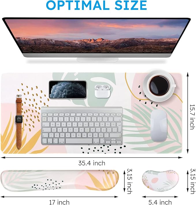 iCasso Desk Pad Mat, Big Ergonomic Mouse Pad + Keyboard Pad + Wrist Rest, Easy Typing & Comfort, 3Pcs (35.4×15.7 in) Keyboard Mat Desk Mat for Keyboard and Mouse (Morlandi)