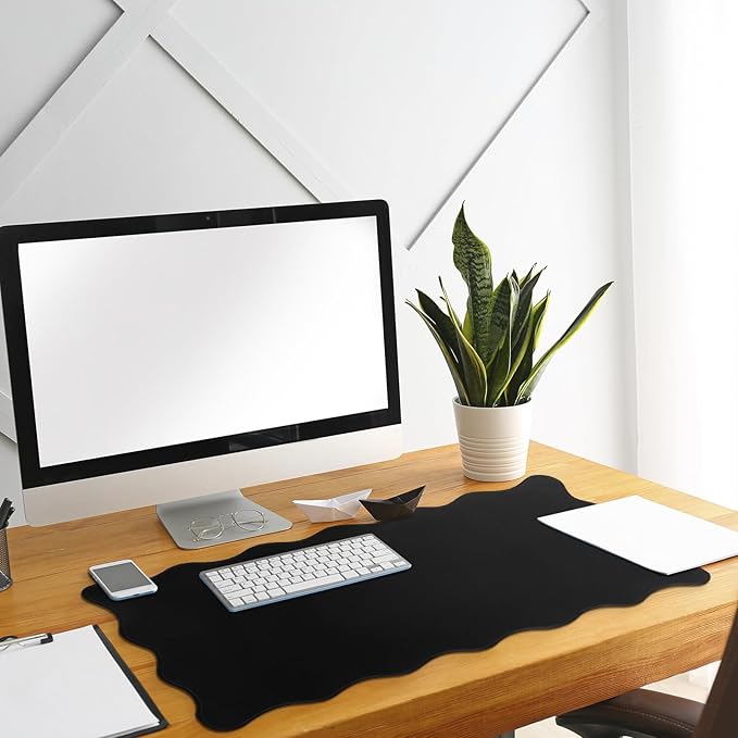 Scalloped Desk Mat Large Scalloped Piping Cute Desk Mat Aesthetic Preppy Table Pad Large Nonslip Pad with Edge Stitching Waterproof Gaming(Black,31.5 x 15.75 Inches)