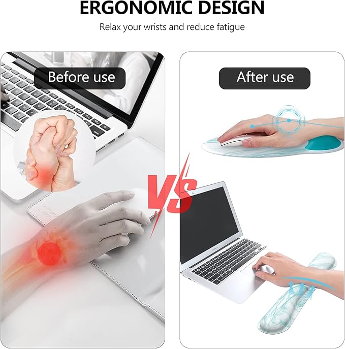 iLeadon Keyboard Mouse Pad Set, Large Gaming Mouse Pad + Keyboard Wrist Rest + Mouse Pad with Wrist Support + Coaster, Easy Typing, 4in1 Desk Mat Set for Home Office, Teal Turqoise Marble