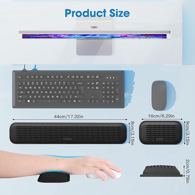 MEKASS Ergonomic Wrist Rest for Keyboard and Mouse, Soft Memory Foam Keyboard Wrist Rest Set with Non-Slip Silicone Base, Easy Typing, Comfort for Office, Work, Gaming (Classic Black)