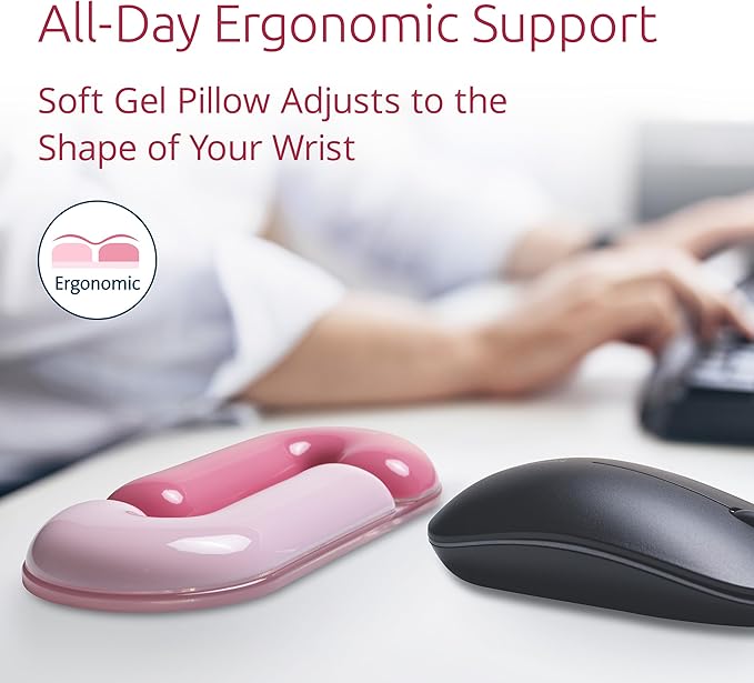 Kensington Gel Mouse Wrist Rest Support Cushion for Mice & Trackballs, Duo Gel Ergonomic Mouse Wrist Support, Comfortable Non-Skid, Loop Pink 7.4" x 3.27" x 0.7" K62828WW