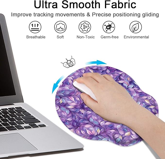 Britimes Purple Leaves Oil Painting Ergonomic Mouse Pad Set with Wrist Rest Non-Slip Rubber Base Wrist Cushion Support and Coasters Mousepad with Wrist Support for Computer Keyboard and Desk