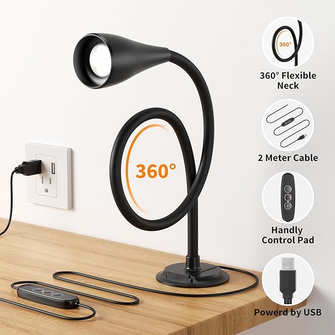 Book Light for Reading at Night in Bed, Wall Mount Reading Light for Bedside,Headboard, Eye Care LED, 5 Color & Brightness Dimmable, Flexible Gosseneck, 2 Pack
