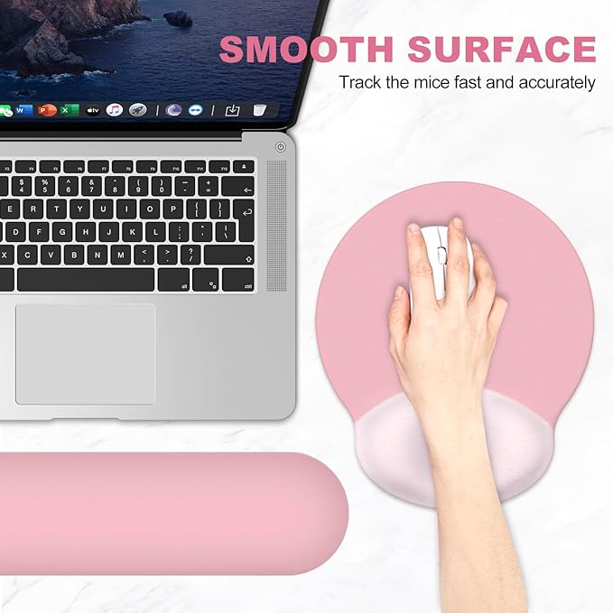 AIMSA Mouse Pad with Wrist Rest Support, Keyboard Wrist Rest Set, Ergonomic Memory Foam Mousepad for Computer Keyboard, Easy Typing and Pain Relief, Pink