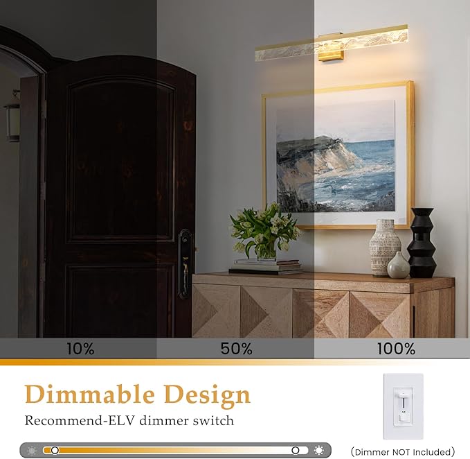Gold Bathroom Light Fixtures, 32 Inch Modern Vanity Lights for Bathroom 24W Dimmable Vanity Lighting Fixtures Over Mirror LED Vanity Light Bar for Restroom Mirror 3000K