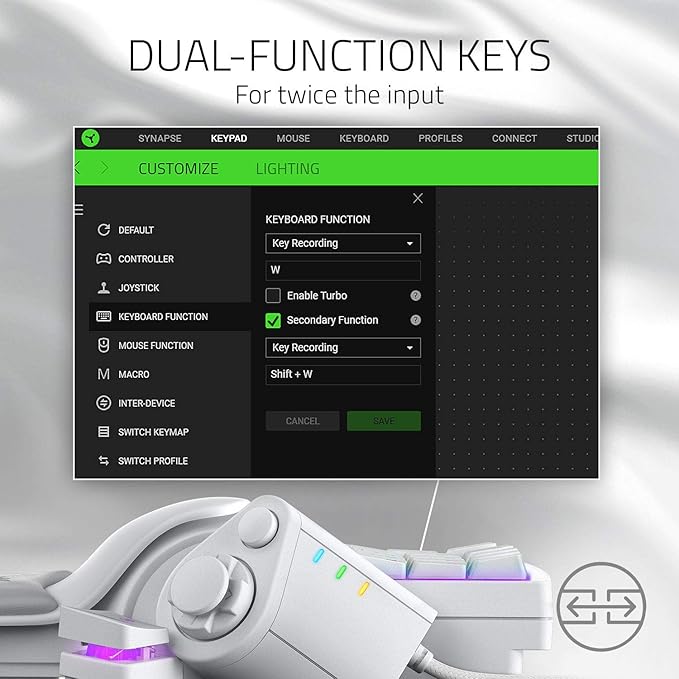 Razer Tartarus Pro Gaming Keypad: Analog-Optical Key Switches - Rapid Trigger - Adjustable Actuation - 32 Programmable Keys - Customizable Macros - Chroma RGB Lighting - Mercury White