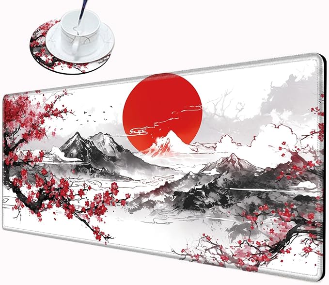 Large Mouse Pad Japanese Cherry Blossom Desk Pad Gaming Mousepad XXL Desk Mat 31.5''X15.75'' Computer Mat Extended Big Mouse Mat for Desktop Office Work Girl Women