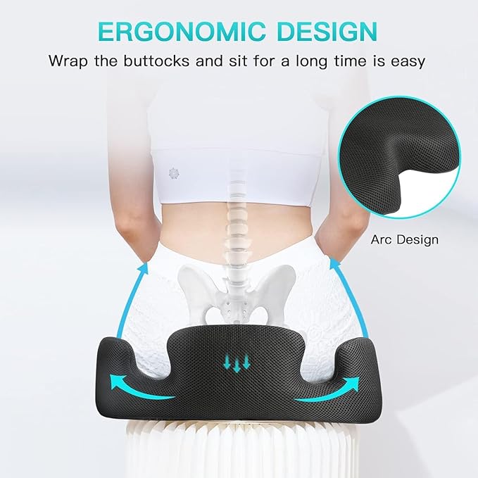 Benazcap X Large Memory Foam Seat Cushion for Office Chair, Ergonomic Coccyx & Tailbone Support, Firm Pressure Relief Pad for Long Sitting, Office Chair, Gaming Chair and Car Seat