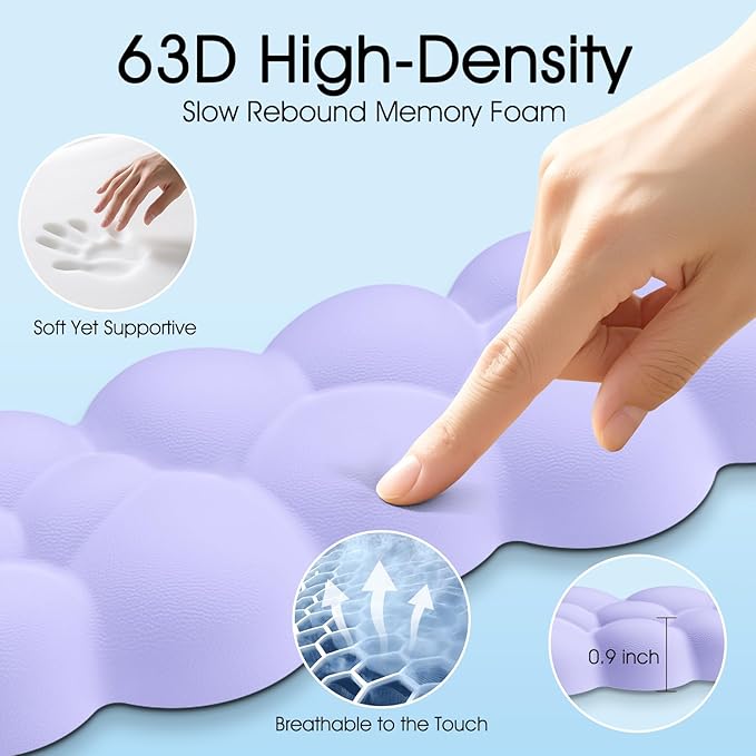 Cloud Wrist Rest Keyboard Cushion, 4-in-1 Ergonomic Cloud Keyboard Wrist Rest and Mouse Pad Set with Memory Foam Arm Support for Palm, Cute Desk Accessory for PC Gaming Setup, Purple