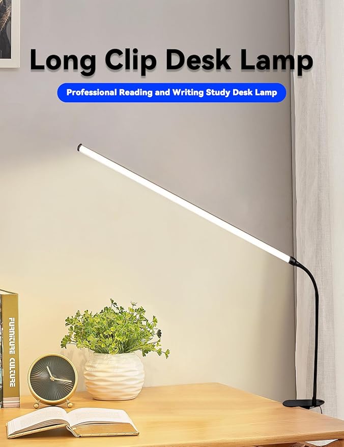 2 Pack LED Desk Lamp with Clamp,Dimmable Clip on Light for College Dorm Room,Eye-Friendly Reading Study Lamp for Students,Flexible Gooseneck Bedside Light,Home Office Desk Lights Bedroom